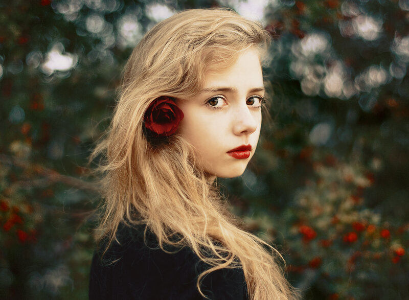 Girl with Red Rose — Dramatic