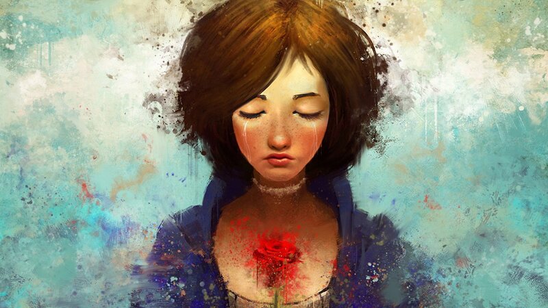 girl with red rose on chest