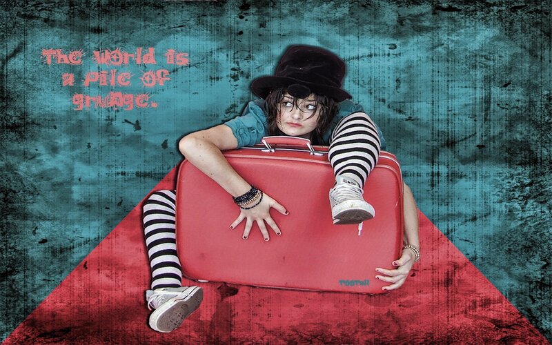 girl with red suitcase