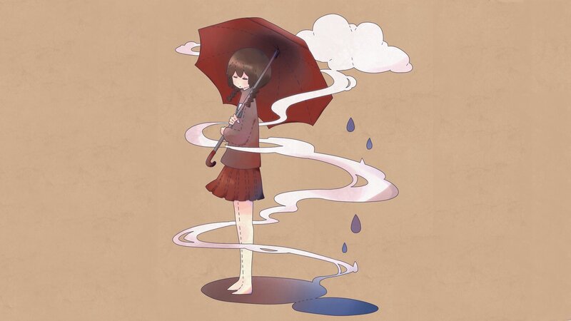 girl with red umbrella