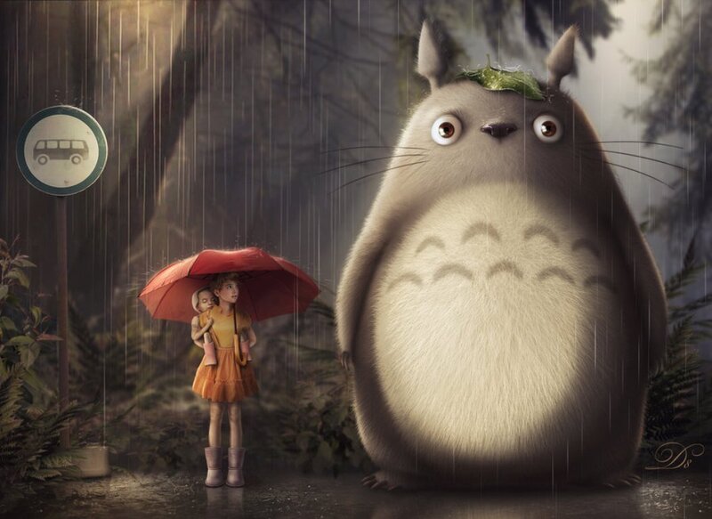 Girl with Red Umbrella — Gray