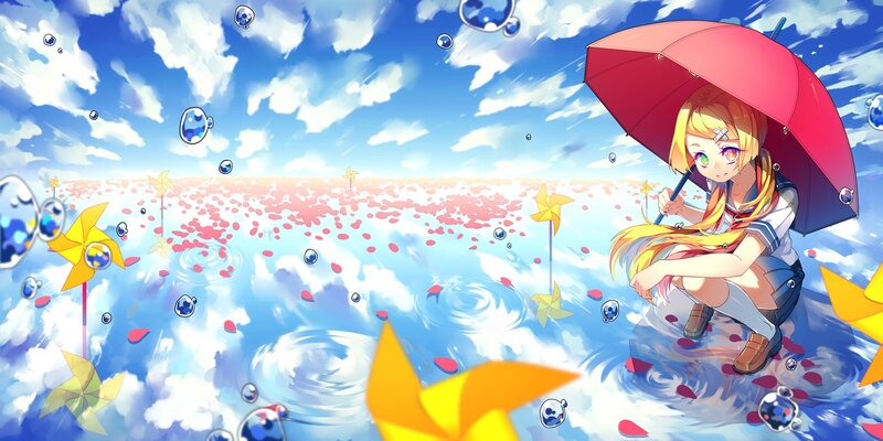 girl with red umbrella in dreamland