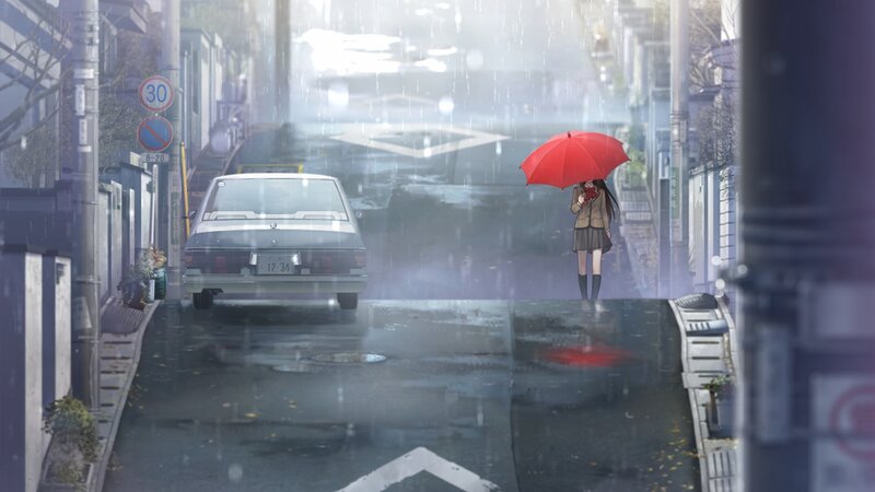 Girl with Red Umbrella — Melancholic, Afternoon, Anime