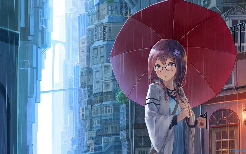 Girl with Red Umbrella — Melancholic, Night