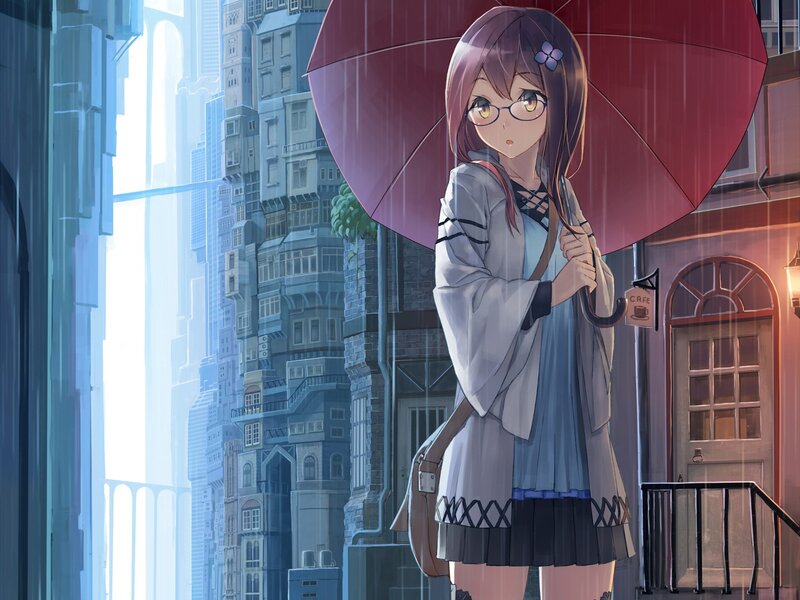 Girl with Red Umbrella — Rainy