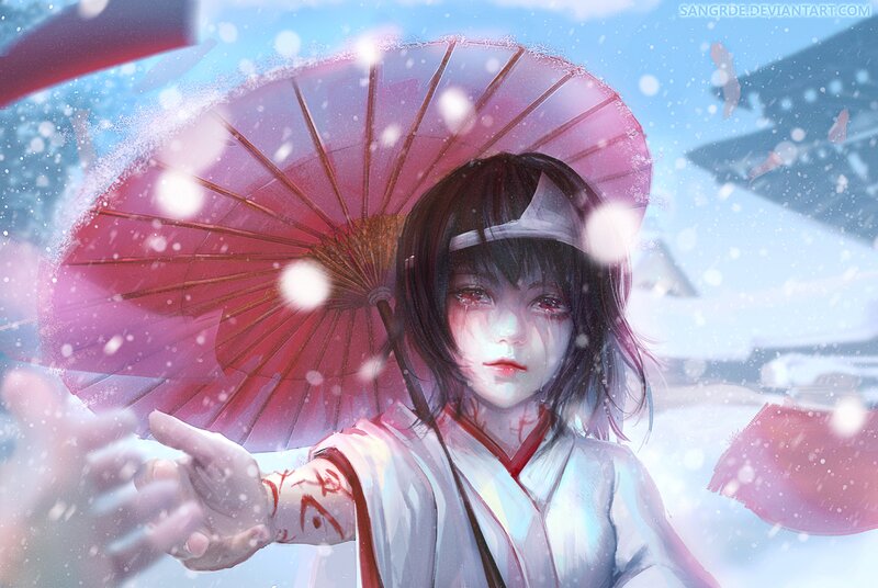 Girl with Red Umbrella — White, Dramatic