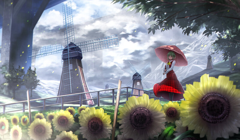 Girl with Red Umbrella — Yellow, Serene