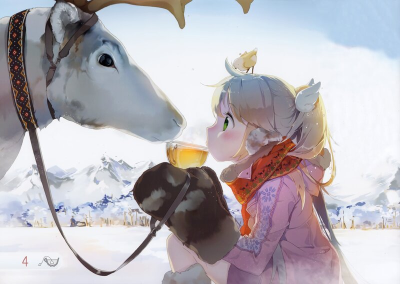 girl with reindeer in snow