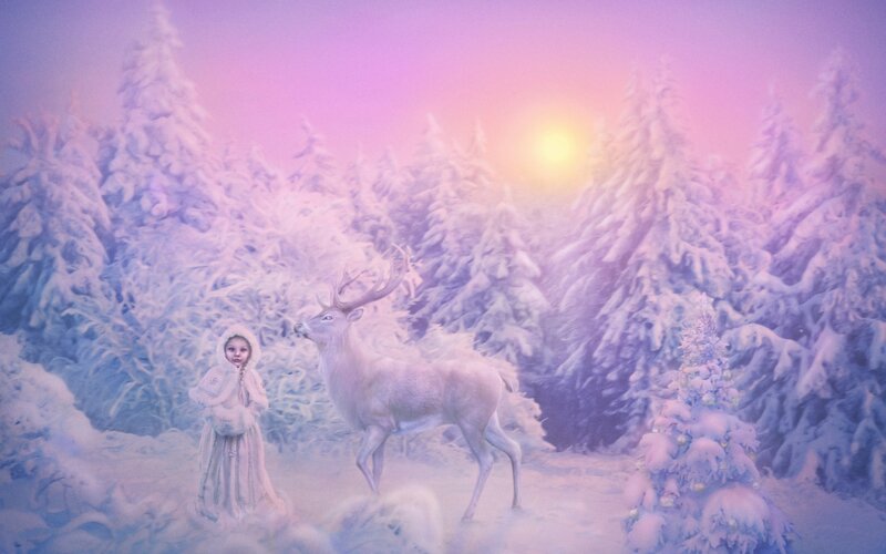 Girl with Reindeer — Purple