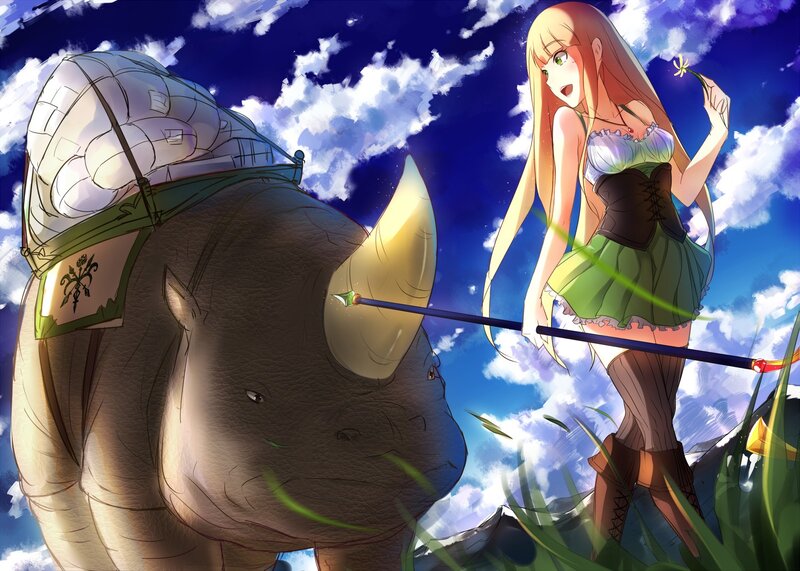 girl with rhino and dandelion