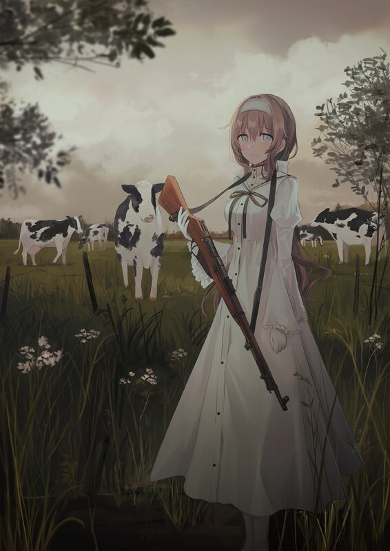 Girl with Rifle in Field