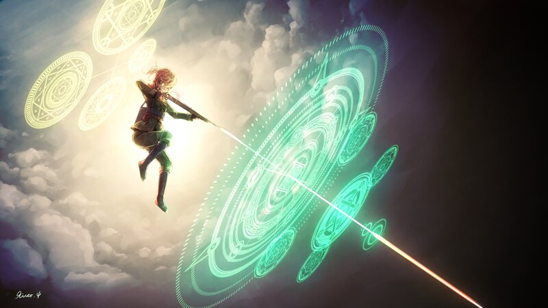 Girl with Rifle in Sky