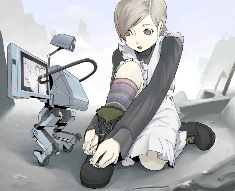 girl with robot companion
