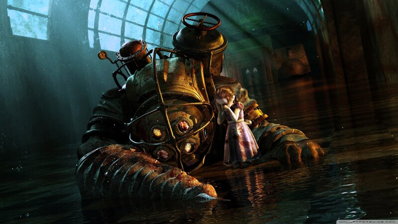 Girl with Robot in Water — Brown