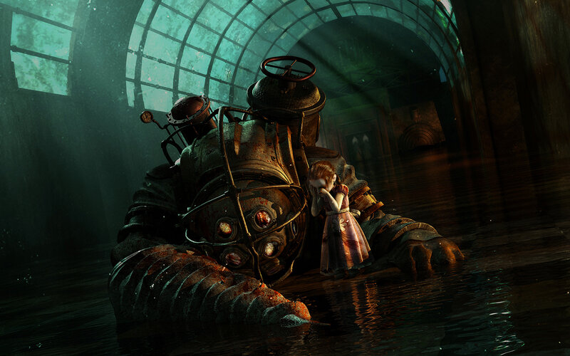 Girl with Robot in Water