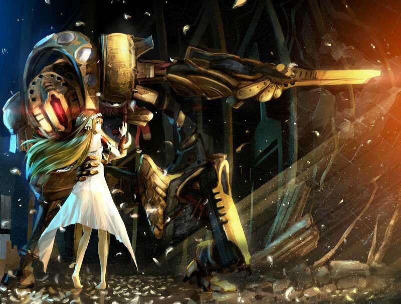 Girl with Robot — White, Dramatic