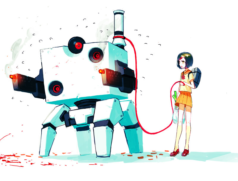 Girl with Robot — White