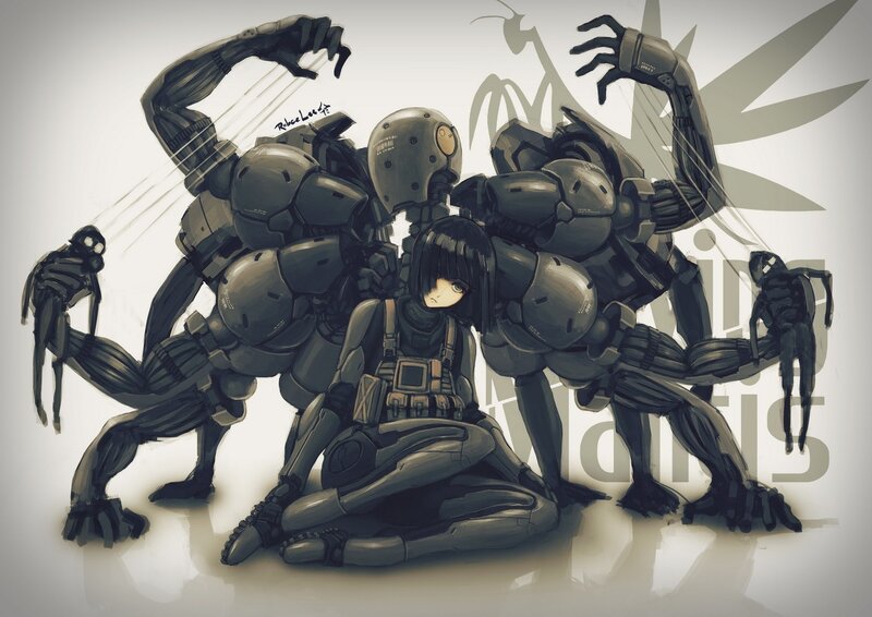 Girl with Robotic Creatures — Gray