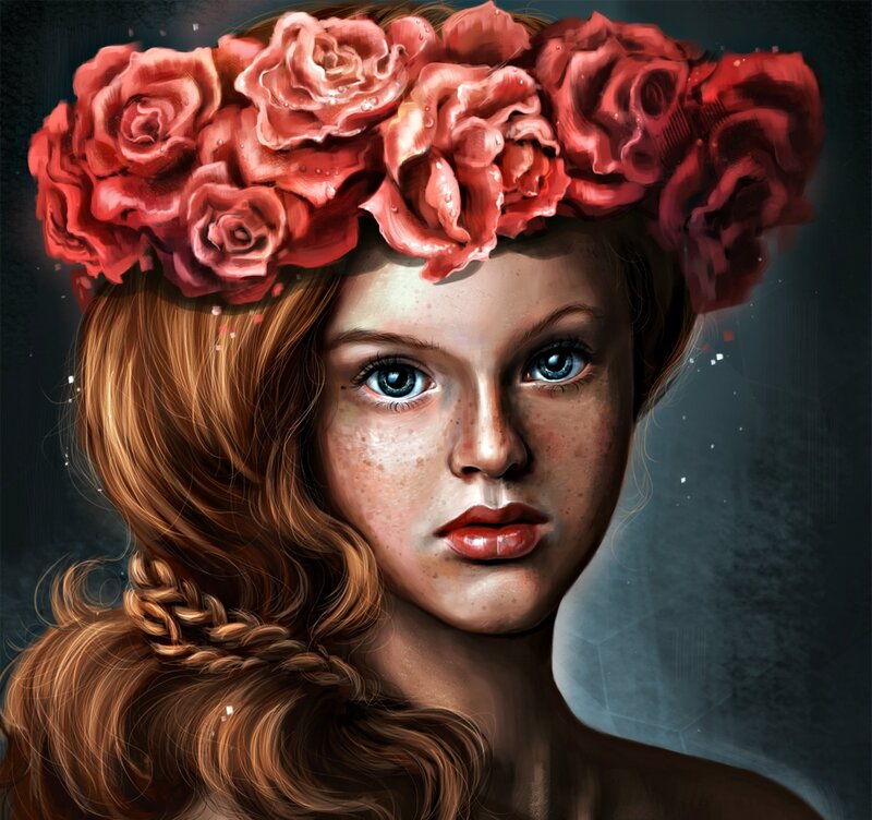 Girl with Rose Crown — Red, Dramatic