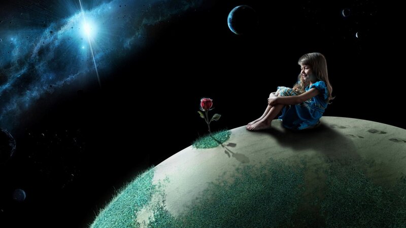 Girl with Rose on Planet