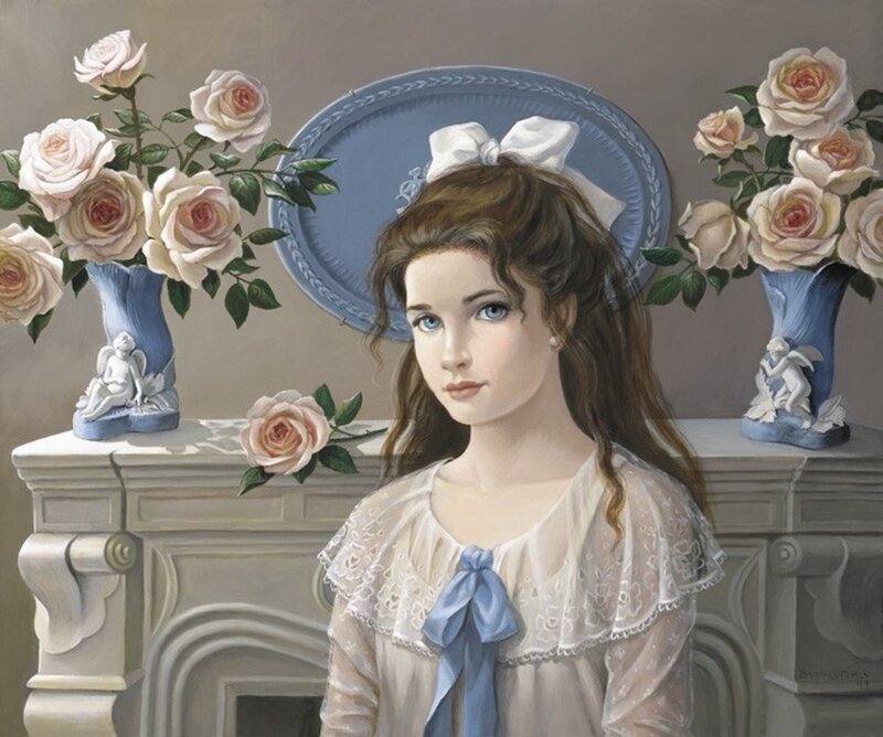 Girl with Roses — Blue