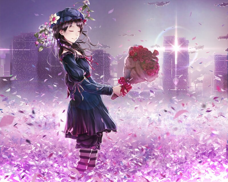 girl with roses in city