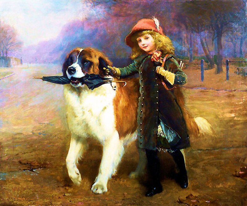 Girl with Saint Bernard — Brown