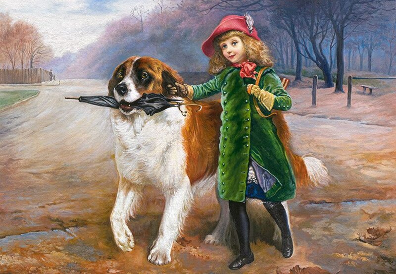 Girl with Saint Bernard