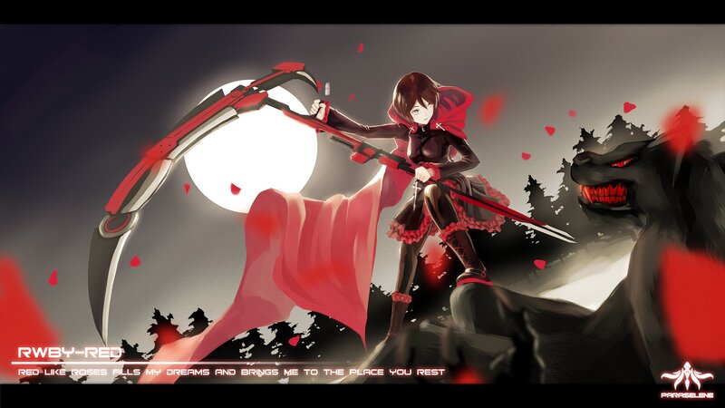 Girl with Scythe Fighting Wolf