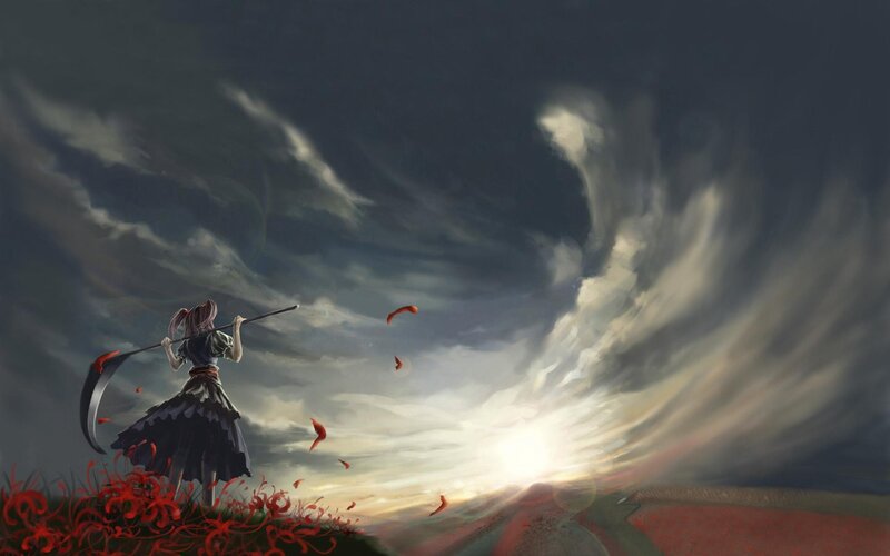 Girl with Scythe — Gray, Dramatic, Sunset