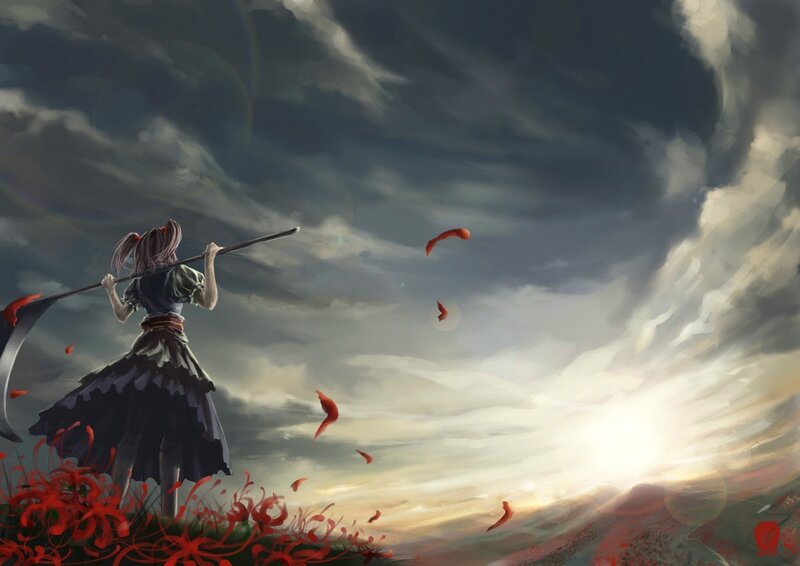 Girl with Scythe in Field