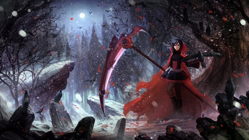 Girl with Scythe in Forest
