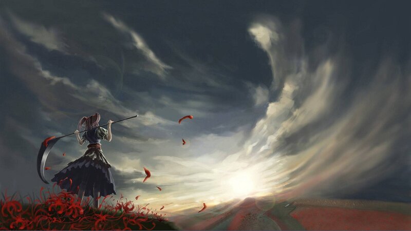 Girl with Scythe on Hill