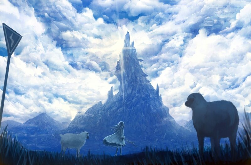 Girl with Sheep — Blue