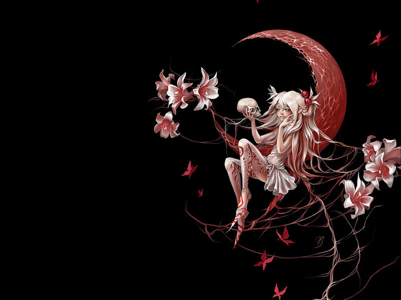 girl with skull and flowers