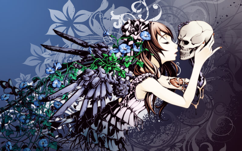 girl with skull and mechanical wings