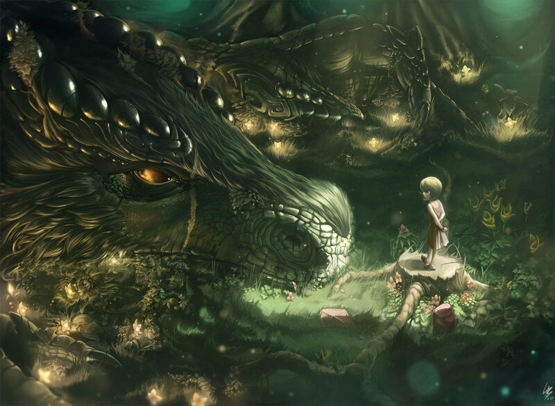 Girl with Sleeping Dragon — Green