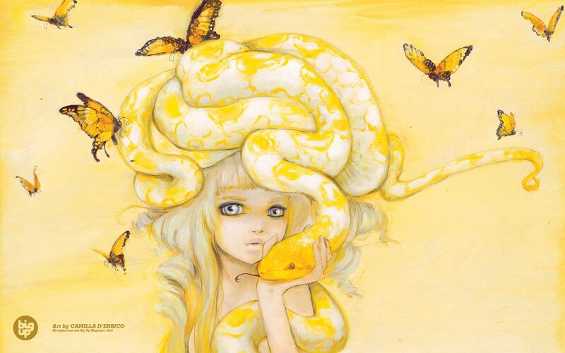 Girl with Snake and Butterflies