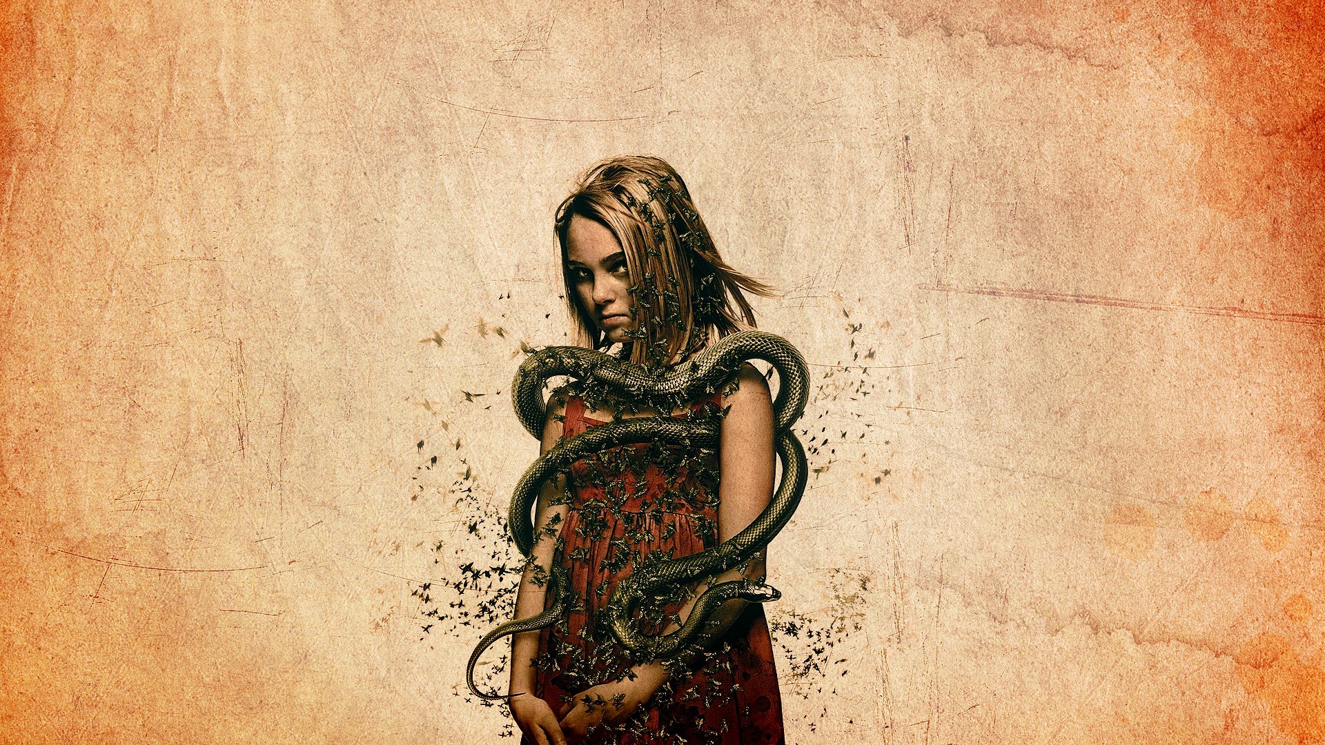girl with snake and insects