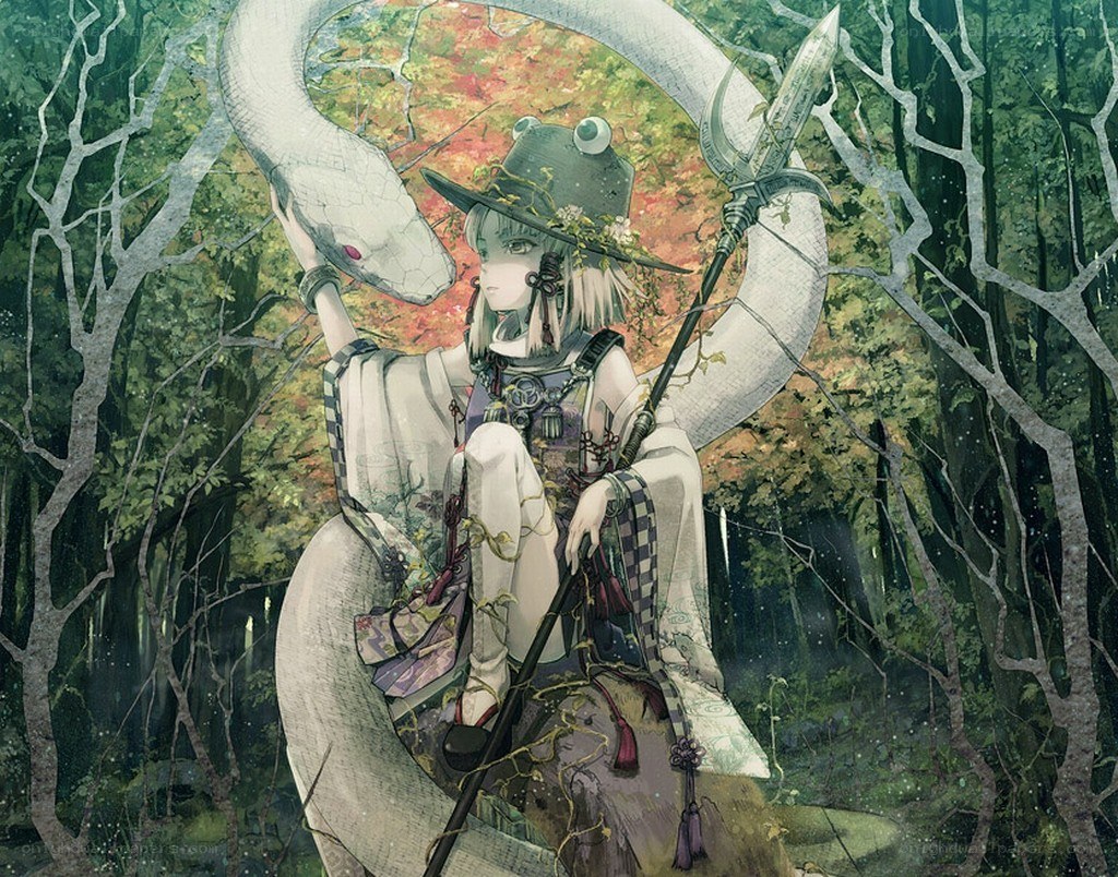 girl with snake in forest
