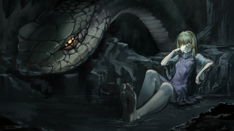 Girl with Snake in Water — Gray