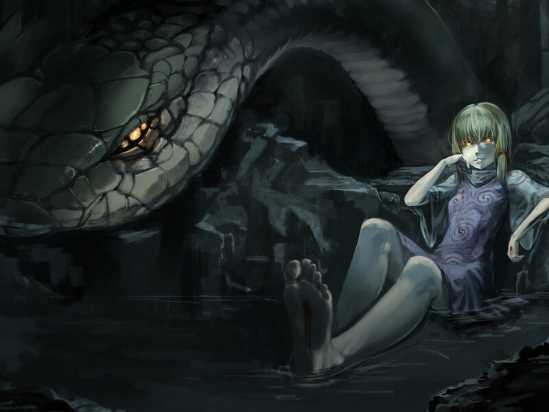 Girl with Snake in Water