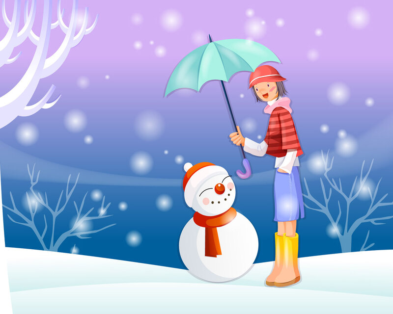 Girl with Snowman — Blue