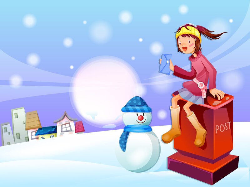 Girl with snowman in winter