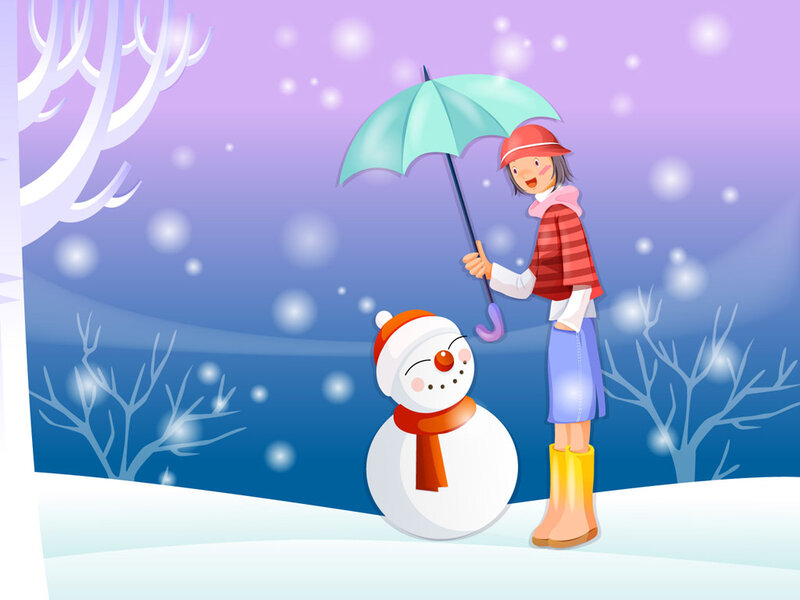 Girl with Snowman — Purple