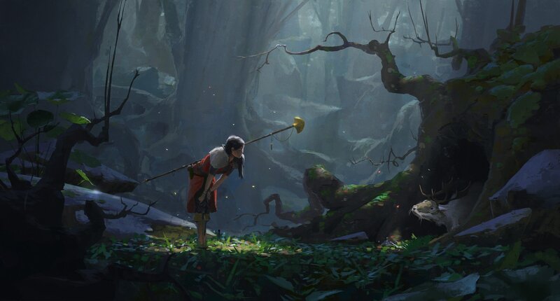 Girl with Spear in Forest