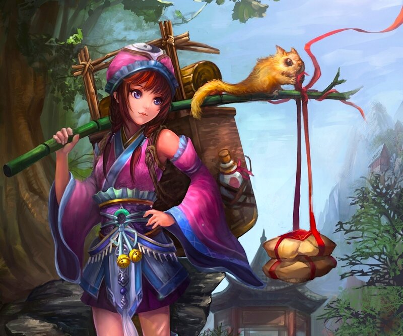 Girl with Squirrel on Pole