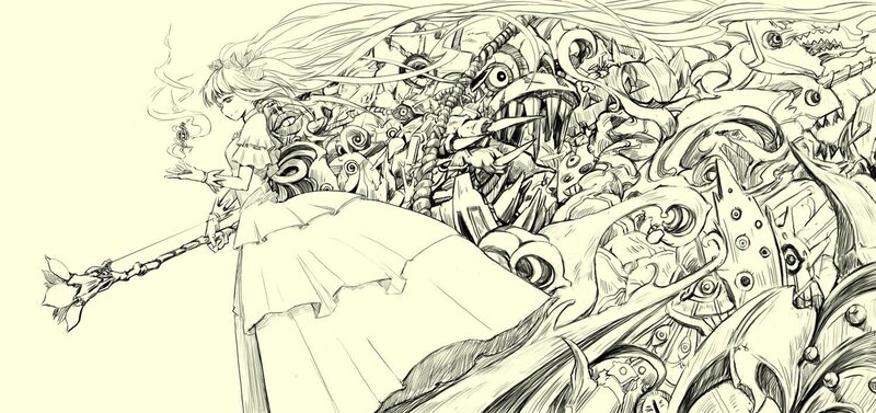 Girl with Staff and Monsters