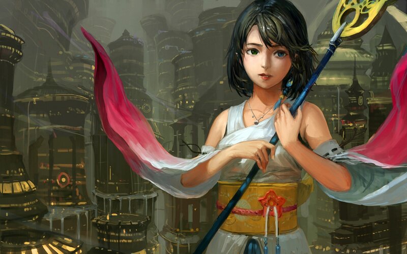 Girl with Staff in City