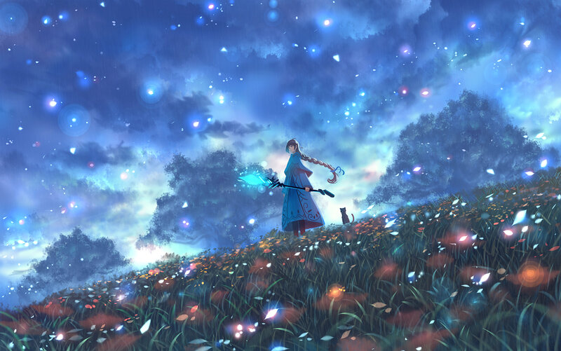 Girl with Staff in Field